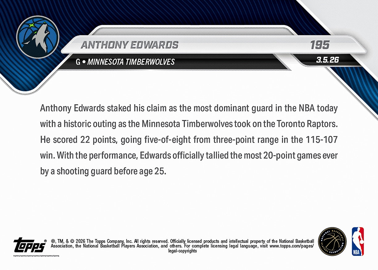 Anthony Edwards - 2025-26 NBA Topps NOW - Card 195 - PR: 1874 - Image 2
