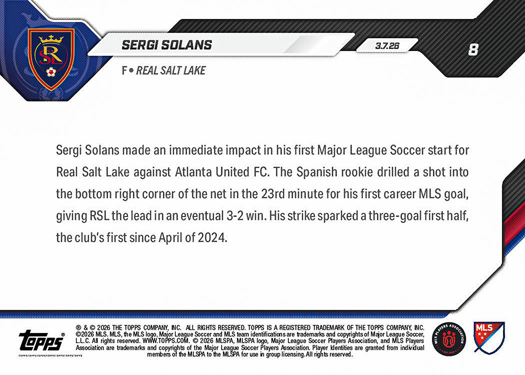 Sergi Solans - 2026 MLS Topps NOW - Card 8 - PR: 285 - Image 2