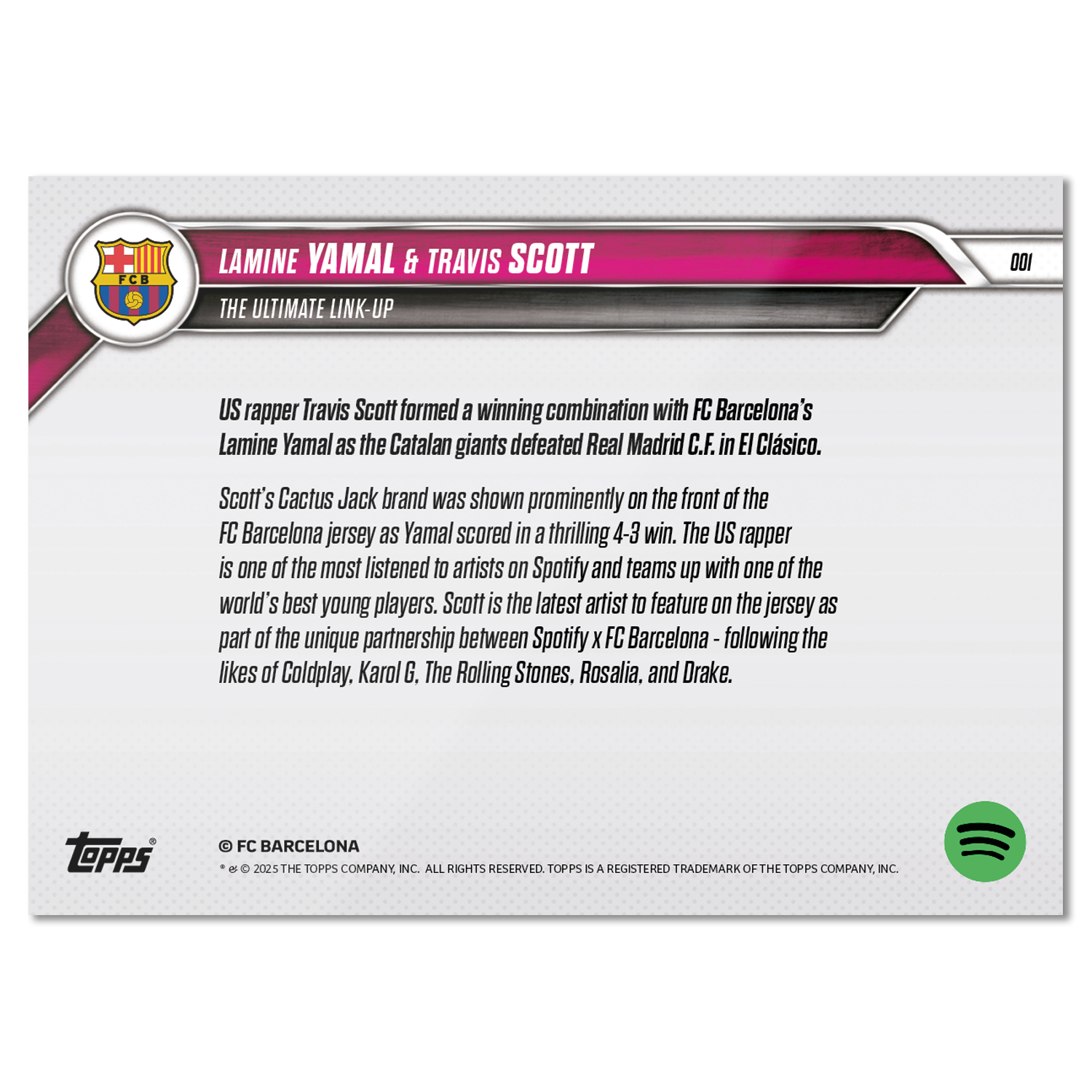 Travis Scott & Lamine Yamal - 2025 FC Barcelona Topps NOW - Card 1 - LOOK FOR DUAL AUTO - PR: 22,483 - Image 8