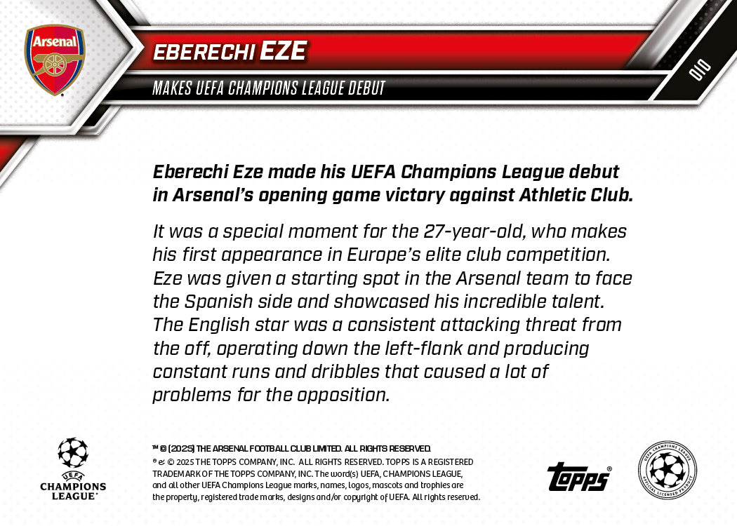 Eberechi Eze - 2025-26 UCL Topps NOW Card 10 - PR: 508 - Image 7