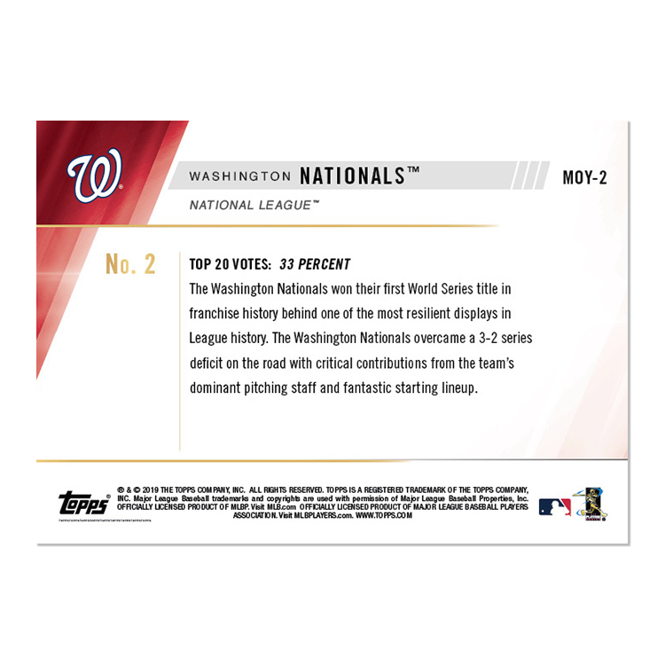 Alternative view of Washington Nationals - MLB TOPPS NOW Moment of the Year - Card MOY-2 - Print Run: 325