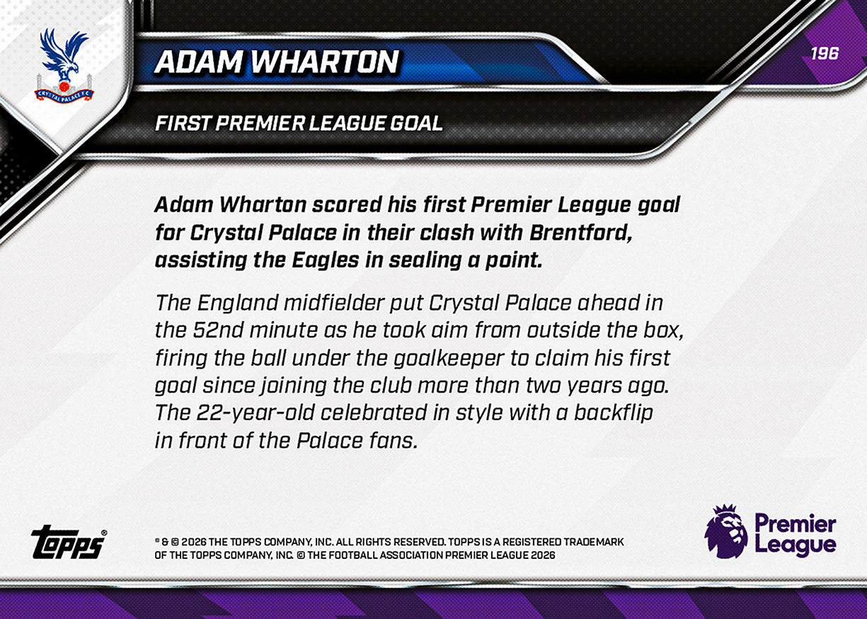 Adam Wharton - 2025-26 Premier League Topps NOW - Card 196 - PR: 1604 - Image 8