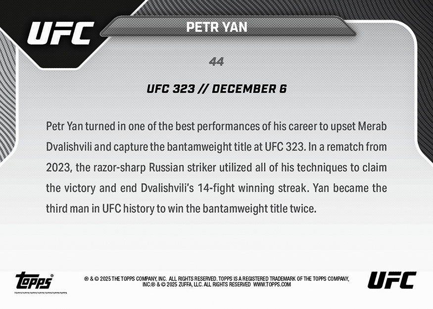 Petr Yan - 2025 UFC Topps NOW - Card 44 - PR: 870 - Image 4