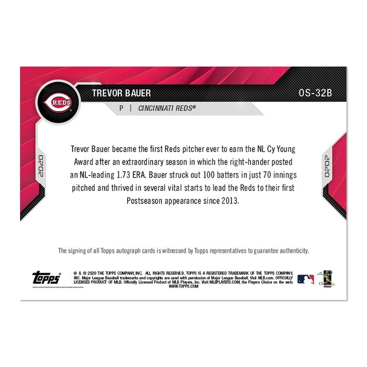 On-Card Auto # to 49 - Trevor Bauer - MLB TOPPS NOW Card OS-32B - Image 2