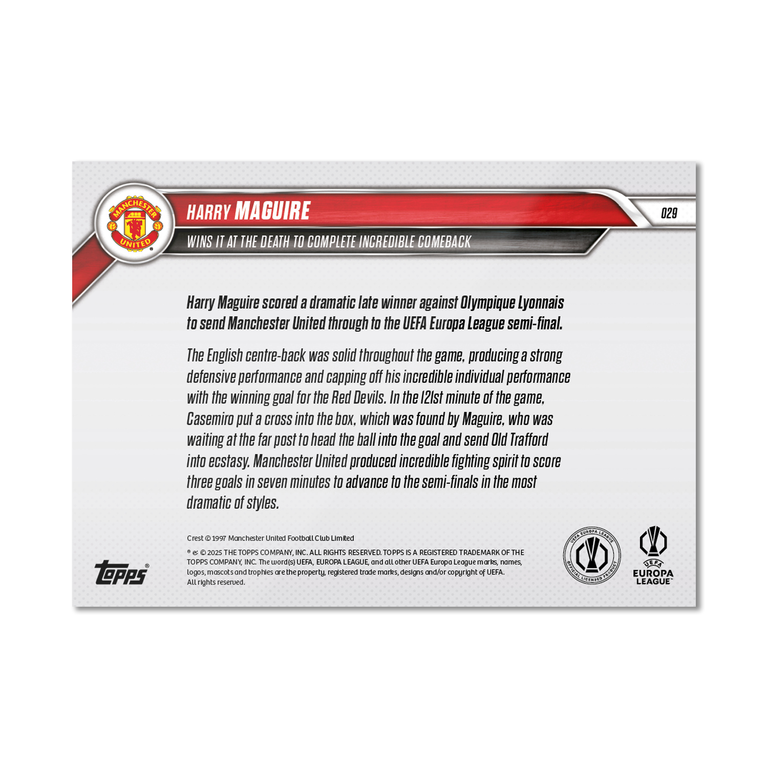 Harry Maguire - 2024-25 UEL Topps NOW Card 29 - PR: 714 - Image 3