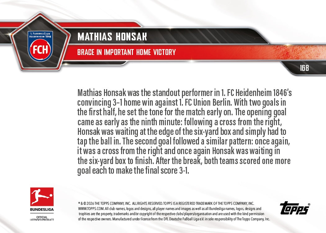 Mathias Honsak - 2025-26 Bundesliga Topps NOW - Card 168 - PR: 40 - Image 7
