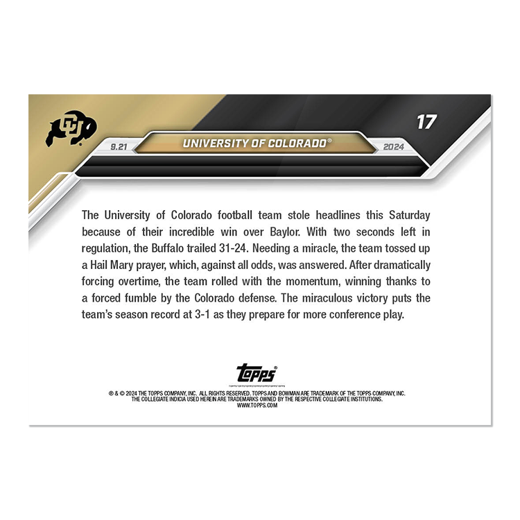 Alternative view of University of Colorado - 2024 Bowman U NOW Football Card 17 - PR: 333