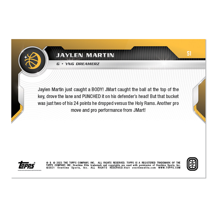 Jaylen Martin - 2022-23 Overtime Elite Topps Now Card 51 - PR: 44 - Image 2