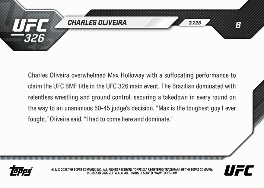 Charles Oliveira - 2026 UFC Topps NOW - Card 8 - PR: 3472 - Image 4