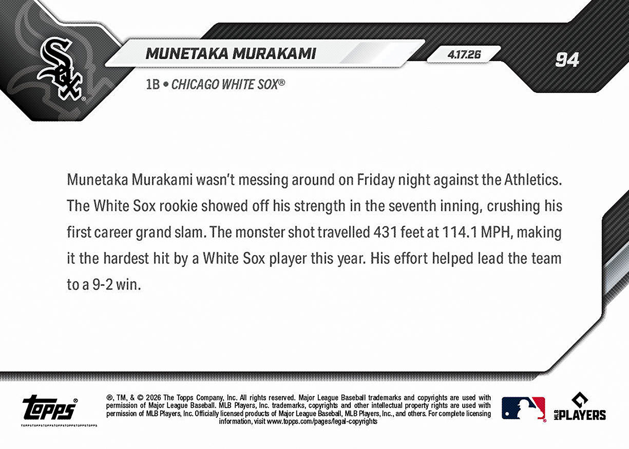 Munetaka Murakami - 2026 MLB Topps NOW - Card 94 - PR: 4450 - Image 2