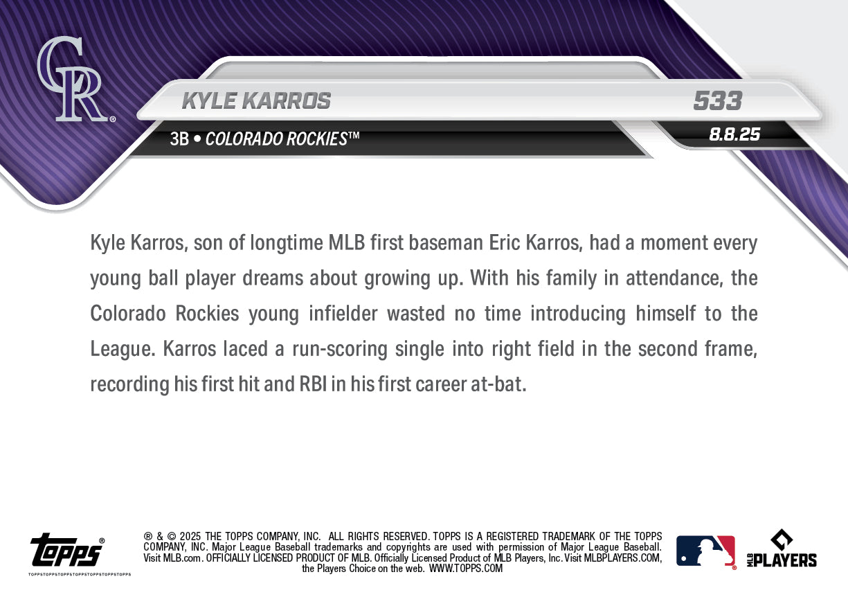 Kyle Karros - 2025 MLB Topps NOW - Card 533 - PR: 1021 - Image 2