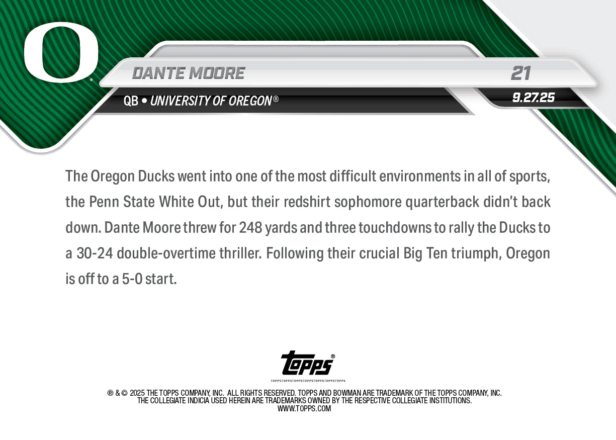Dante Moore - 2025-26 Bowman U NOW Football - Card 21 - PR: 1292 - Image 3
