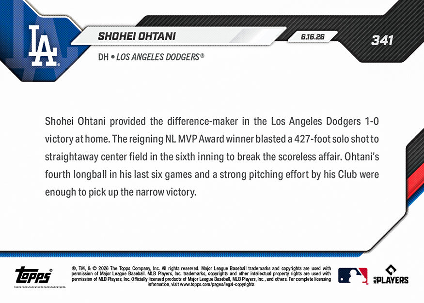 Shohei Ohtani - 2026 MLB Topps NOW - Card 341 - PR: 6360 - Image 2