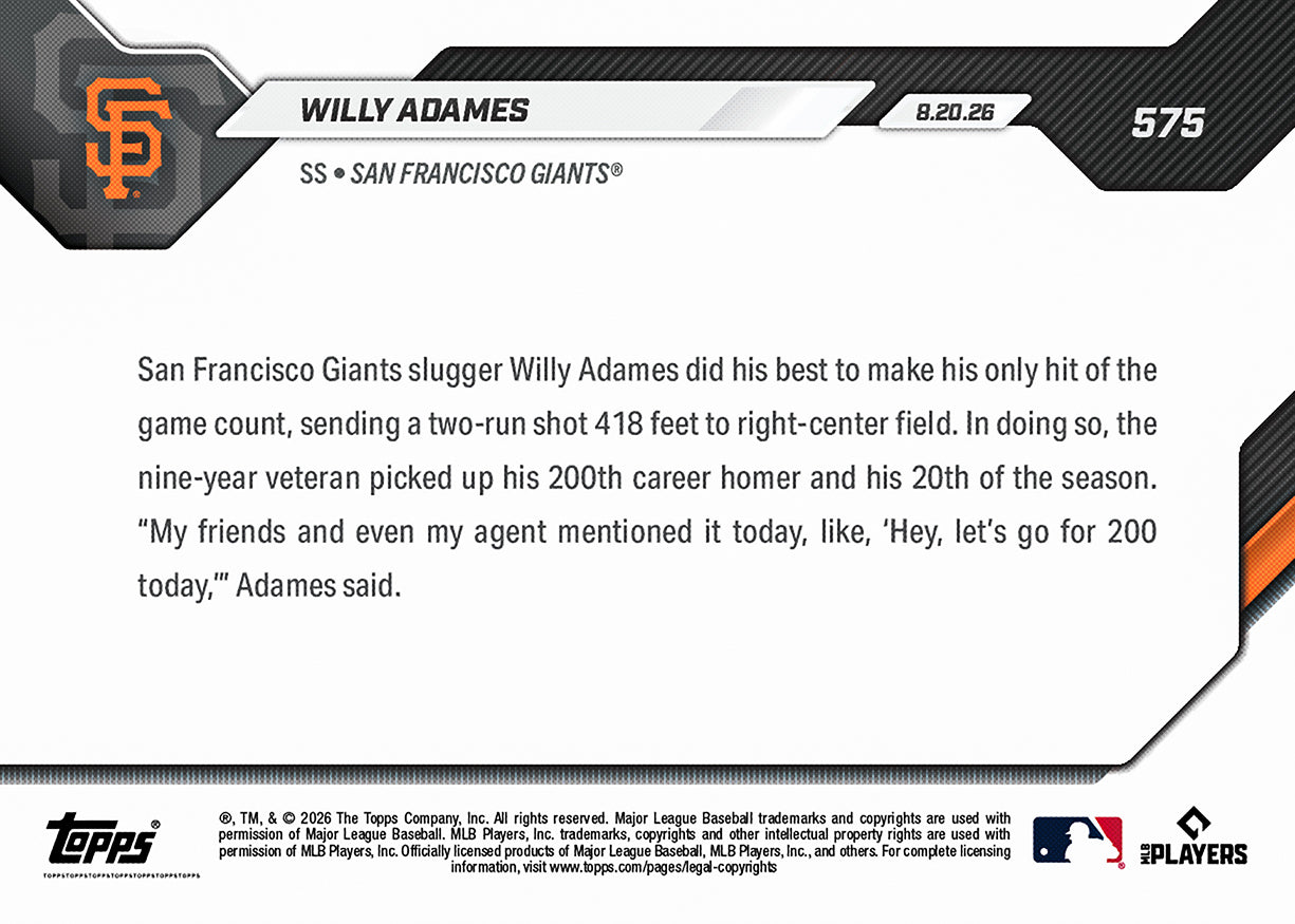 Alternative view of Willy Adames - 2026 MLB Topps NOW - Card 575 - PR: 437