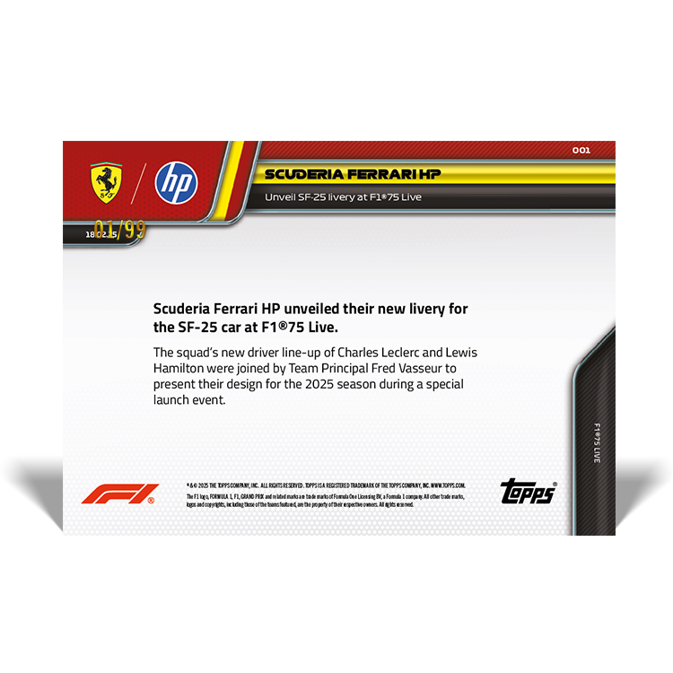 Scuderia Ferrari HP - 2025 Formula 1 Topps NOW - Card 1 - PR: 2205 - Image 2