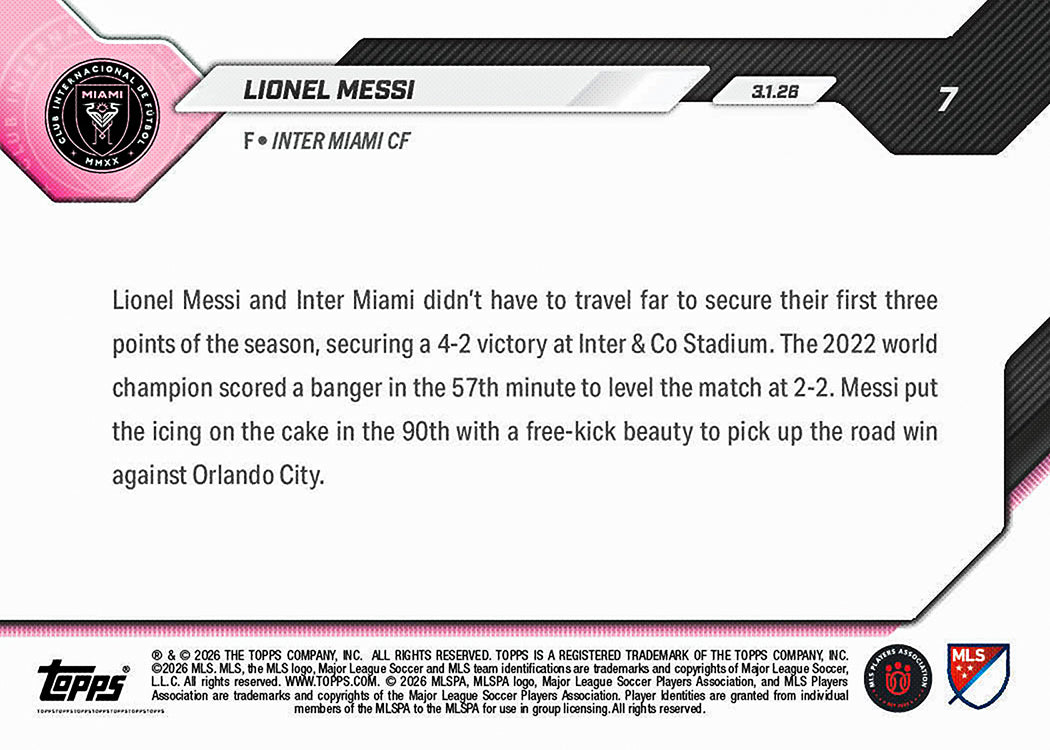 Lionel Messi - 2026 MLS Topps NOW - Card 7 - PR: 3900 - Image 2