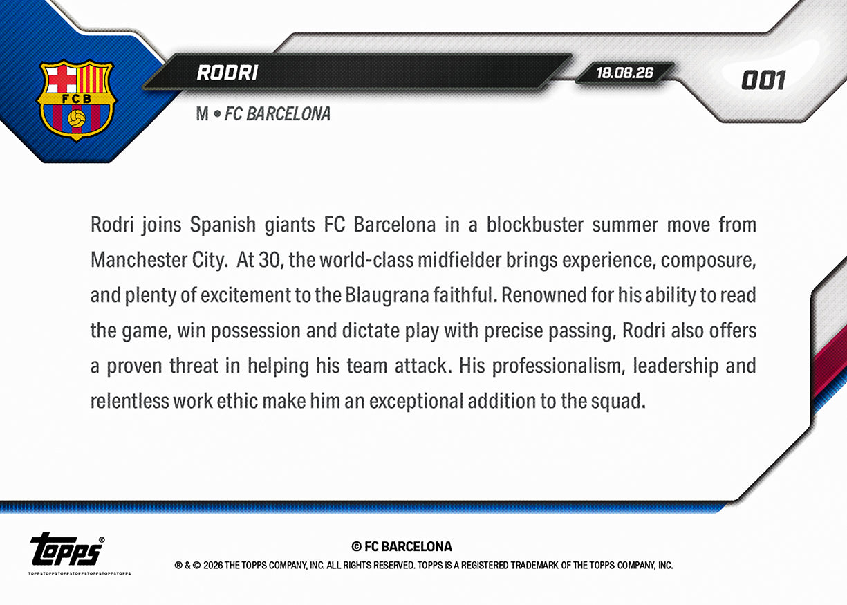 Rodri - 2026-27 FC Barcelona Topps NOW - Card 1 - PR: 2872 - Image 6