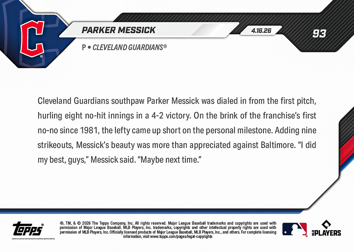 Parker Messick - 2026 MLB Topps NOW - Card 93 - PR: 920 - Image 2