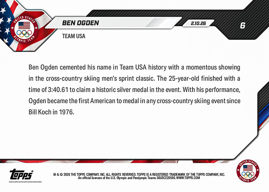 Ben Ogden - 2026 Olympics Topps NOW - Card 6 - PR: 692 - Image 2