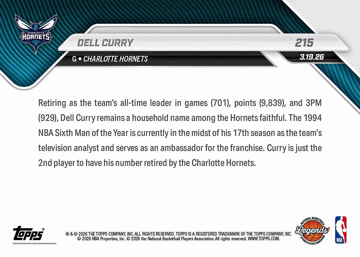 Dell Curry - 2025-26 NBA Topps NOW - Card 215 - PR: 828 - Image 3