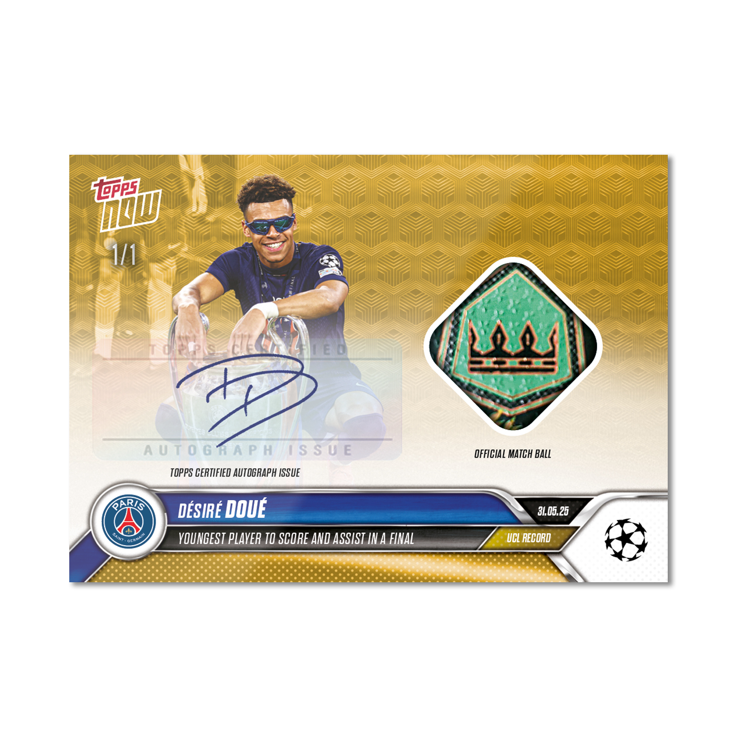 Désiré Doué - 2024-25 UCL Topps NOW - Card 162 - LOOK FOR AUTO-RELIC - PR: 5843 - Image 2