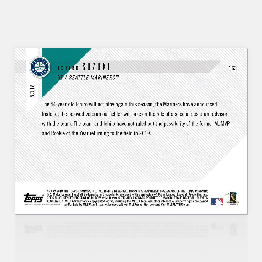 Ichiro Suzuki - 05/03/2018 TOPPS NOW Card 163 - Print Run: 1545 - Image 2