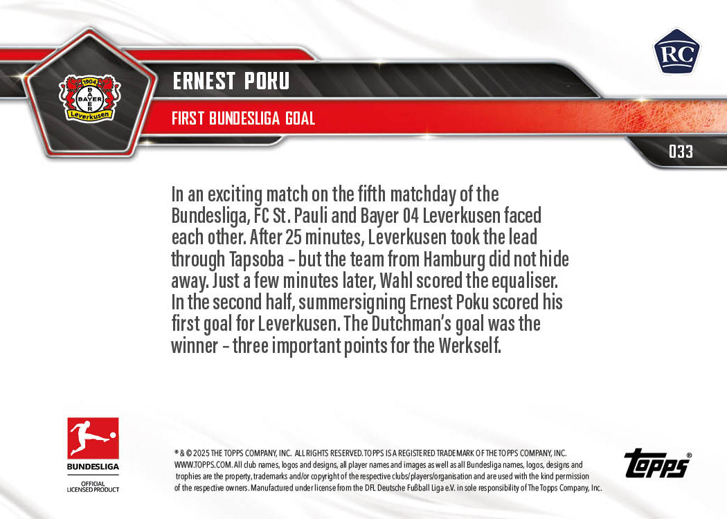 Ernest Poku - 2025-26 Bundesliga Topps NOW - Card 33 - PR: 303 - Image 7