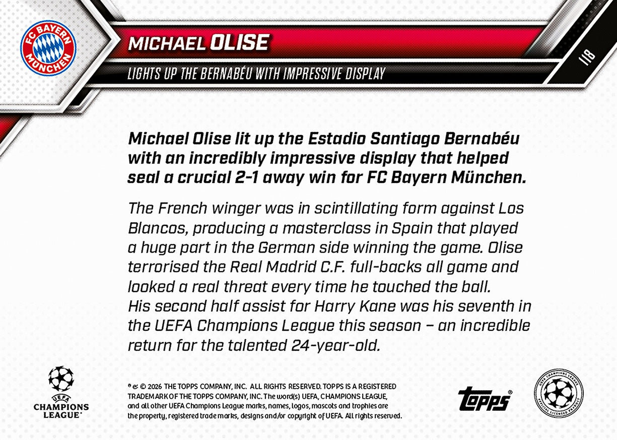 Michael Olise - 2025-26 UCL Topps NOW - Card 118 - PR: 1414 - Image 7