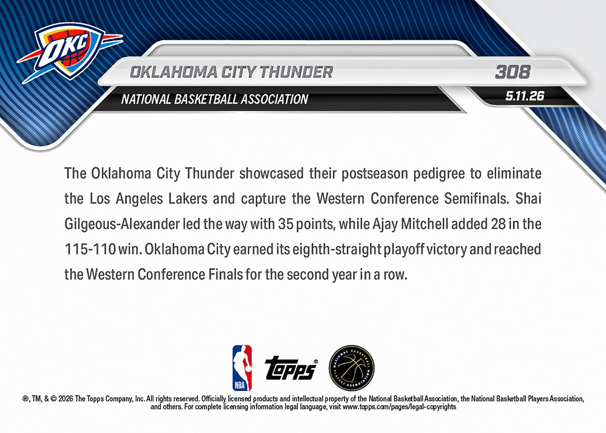 Oklahoma City Thunder - 2025-26 NBA Topps NOW - Card 308 - PR: 558 - Image 2