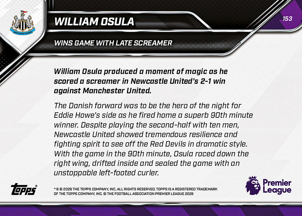 William Osula - 2025-26 Premier League Topps NOW - Card 153 - PR: 396 - Image 7