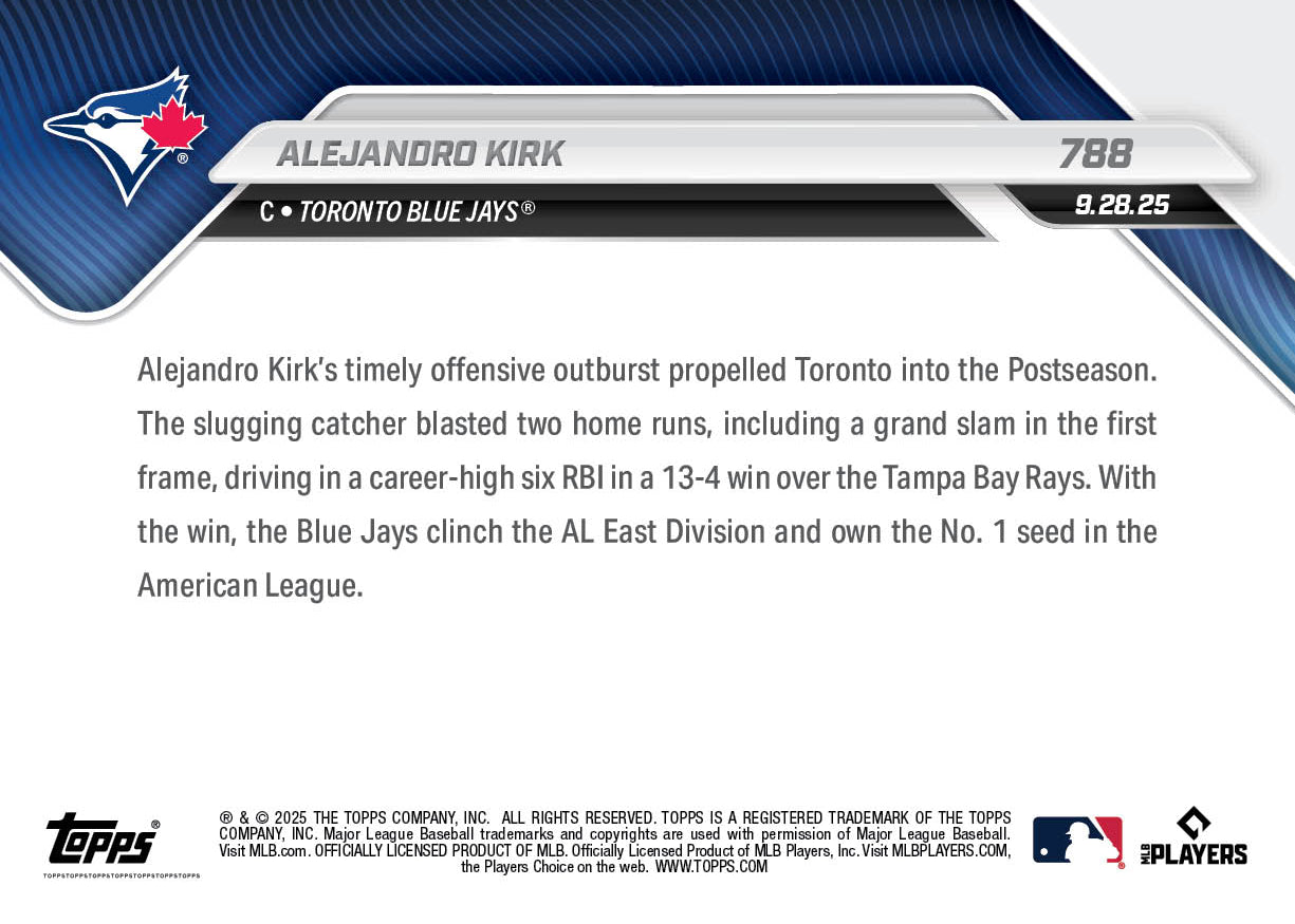 Alejandro Kirk - 2025 MLB Topps NOW - Card 788 - PR: 580 - Image 2