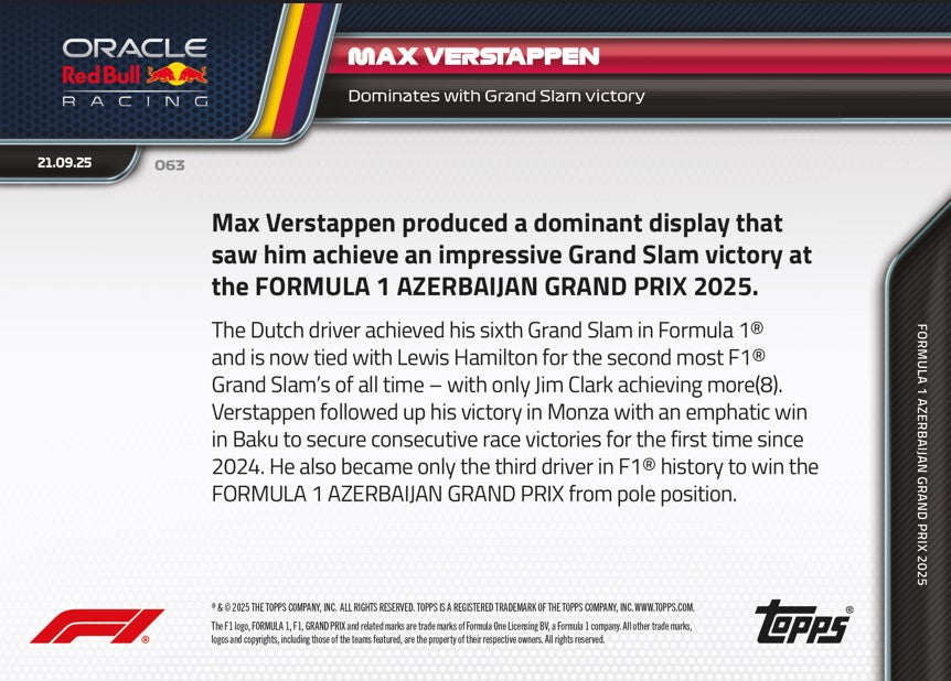 Max Verstappen - 2025 Formula 1 Topps NOW - Card 63 - PR: 3846 - Image 7