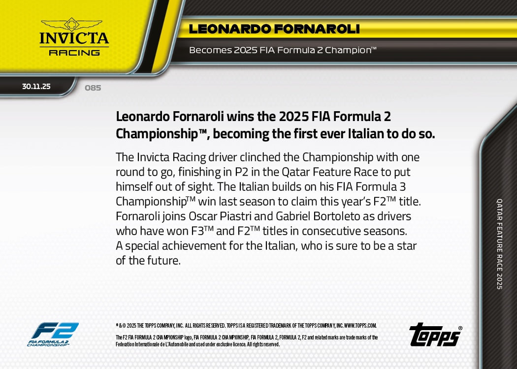 Leonardo Fornaroli - 2025 Formula 1 Topps NOW - Card 85 - PR: 1293 - Image 7