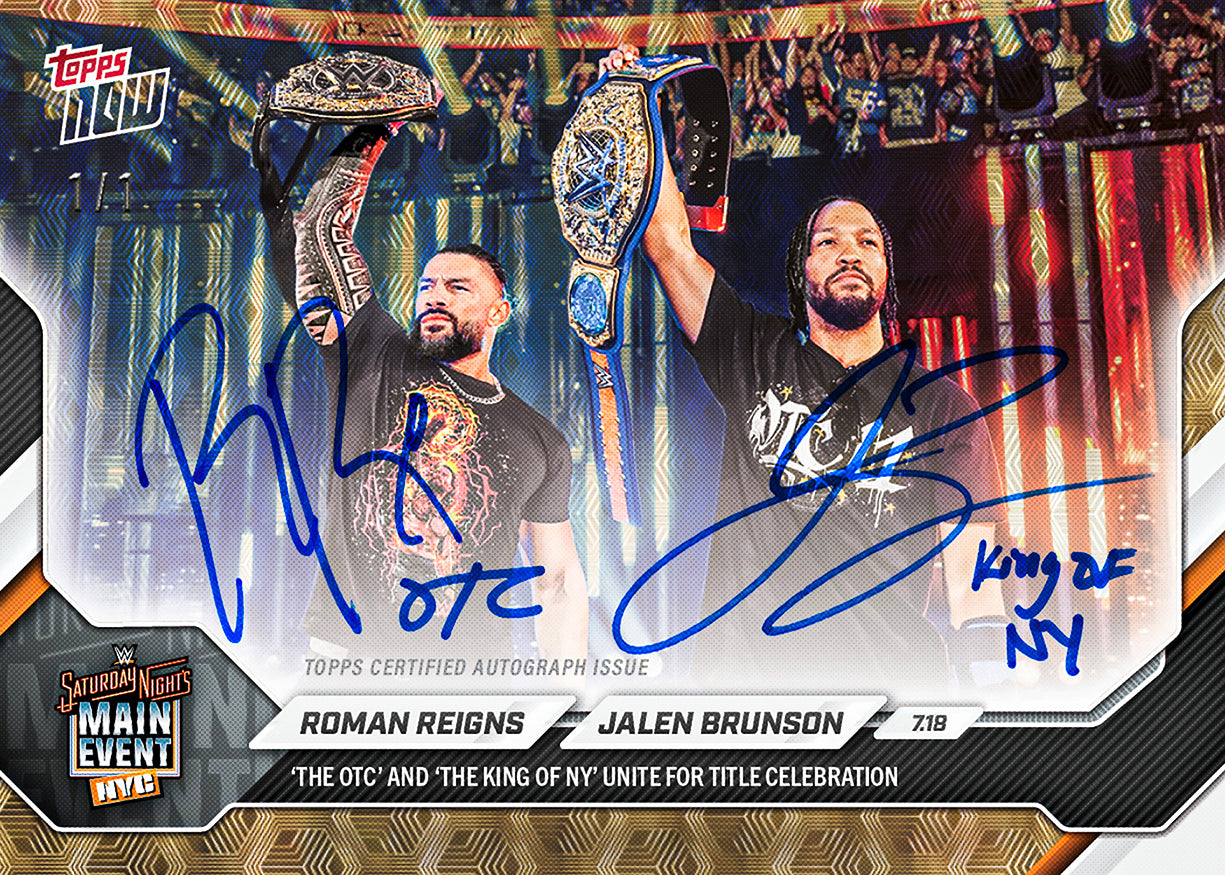 Roman Reigns / Jalen Brunson - 2026 WWE Topps NOW - Card 73 - PR: 5784 - Image 2