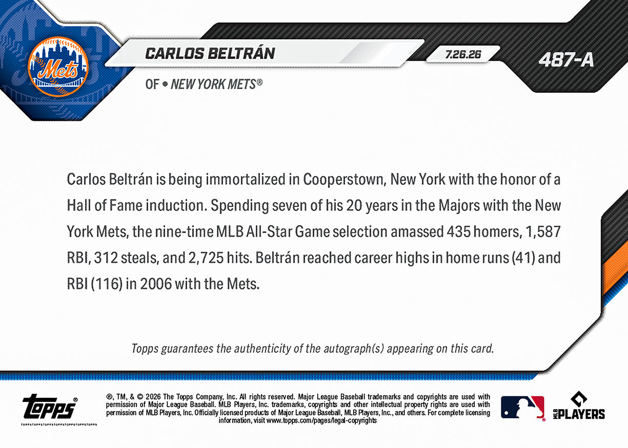 Carlos Beltrán - 2026 MLB Topps NOW - Card 487 - PR: 2147 - Image 3