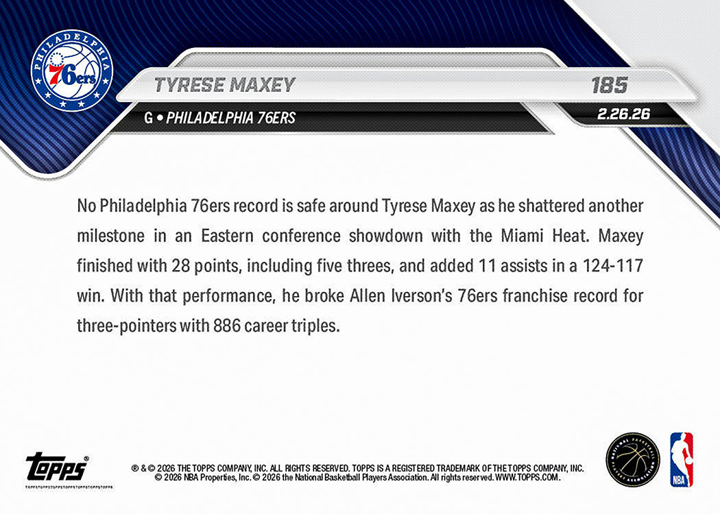 Tyrese Maxey - 2025-26 NBA Topps NOW - Card 185 - PR: 2476 - Image 3