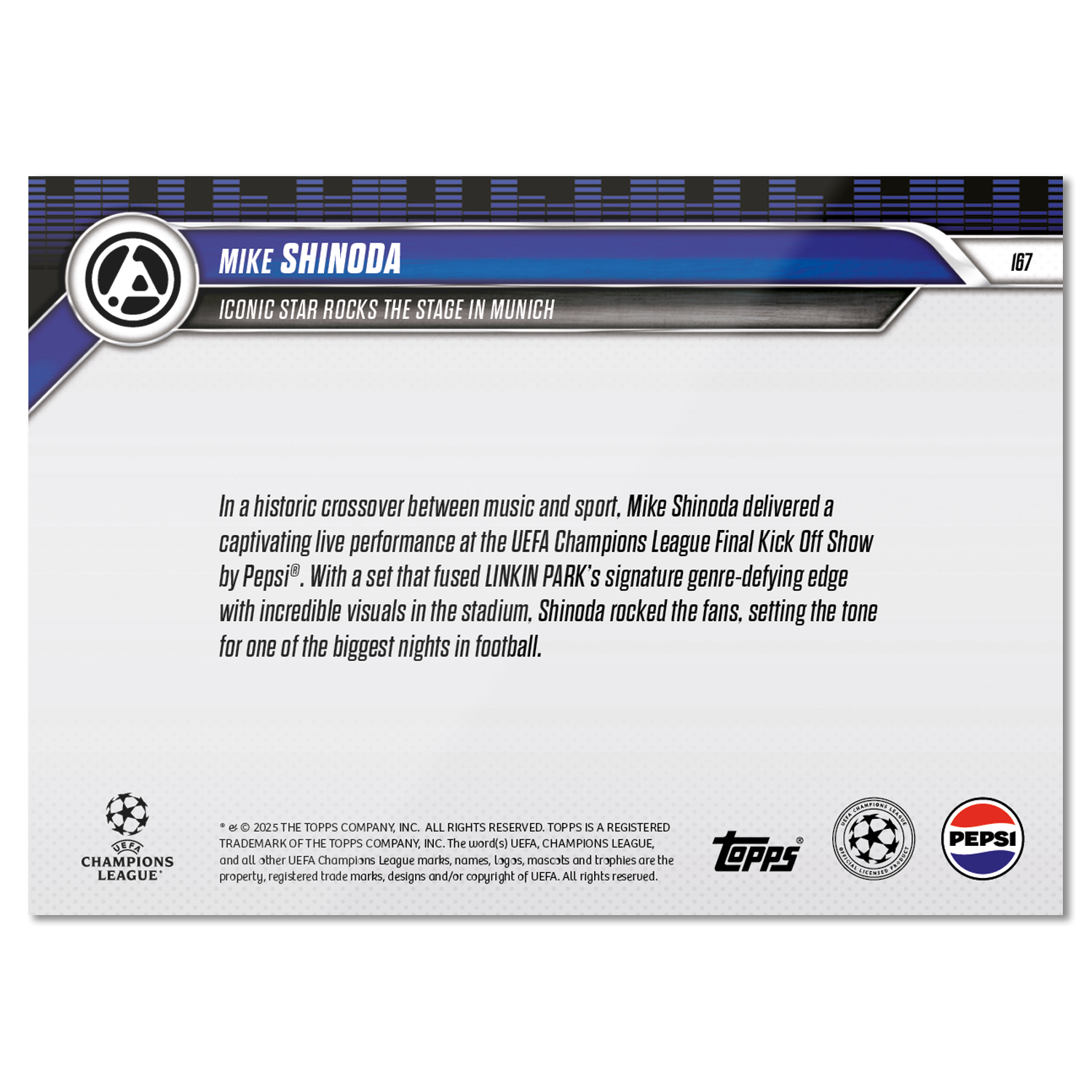 Mike Shinoda - 2024-25 UCL Topps NOW - Card 167 - LOOK FOR AUTOS & AUTO-RELIC - PR: 5884 - Image 9