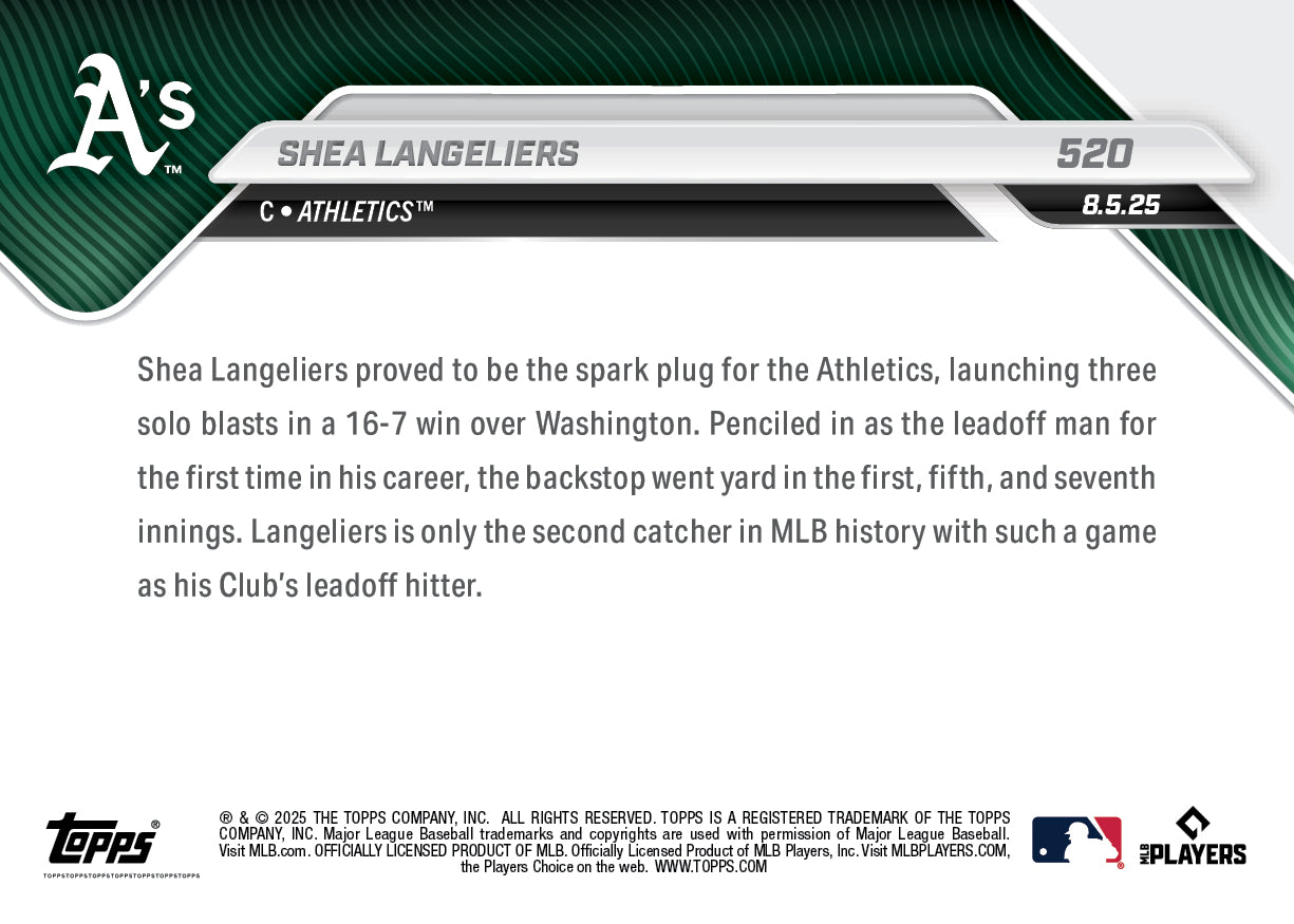 Shea Langeliers - 2025 MLB Topps NOW - Card 520 - PR: 683 - Image 2