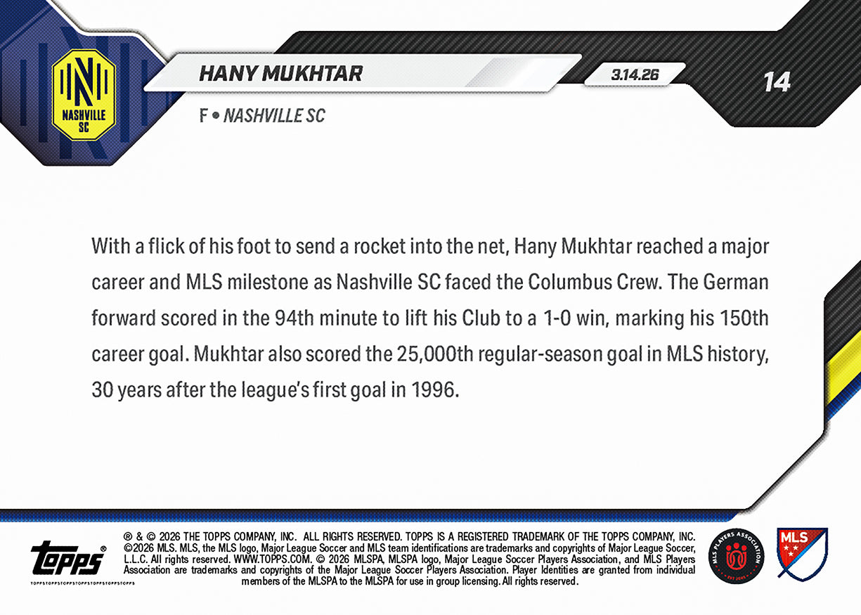 Hany Mukhtar - 2026 MLS Topps NOW - Card 14 - PR: 301 - Image 2