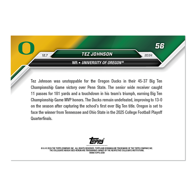 Alternative view of Tez Johnson - 2024 Bowman U NOW Football Card 56 - PR: 343