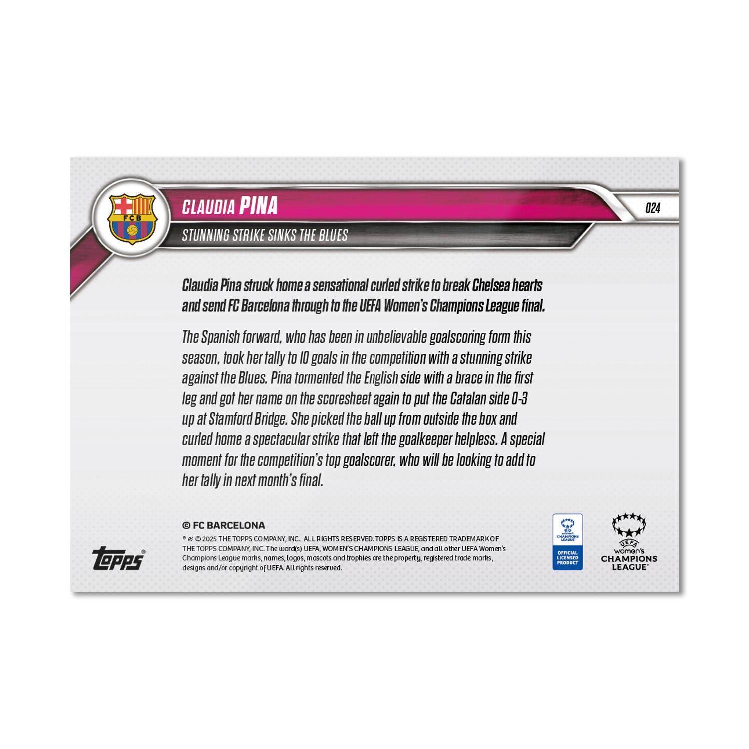 Claudia Pina - 2024-25 UWCL Topps NOW - Card 24 - PR: 236 - Image 7