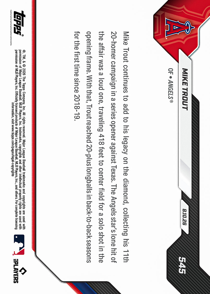 Mike Trout - 2026 MLB Topps NOW - Card 545 - PR: 1698 - Image 2