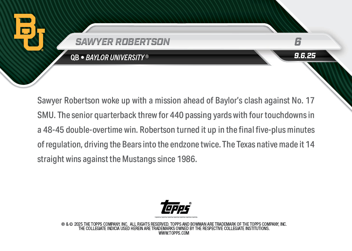 Sawyer Robertson - 2025-26 Bowman U NOW Football - Card 6 - LOOK FOR RELICS - PR: 1163 - Image 3