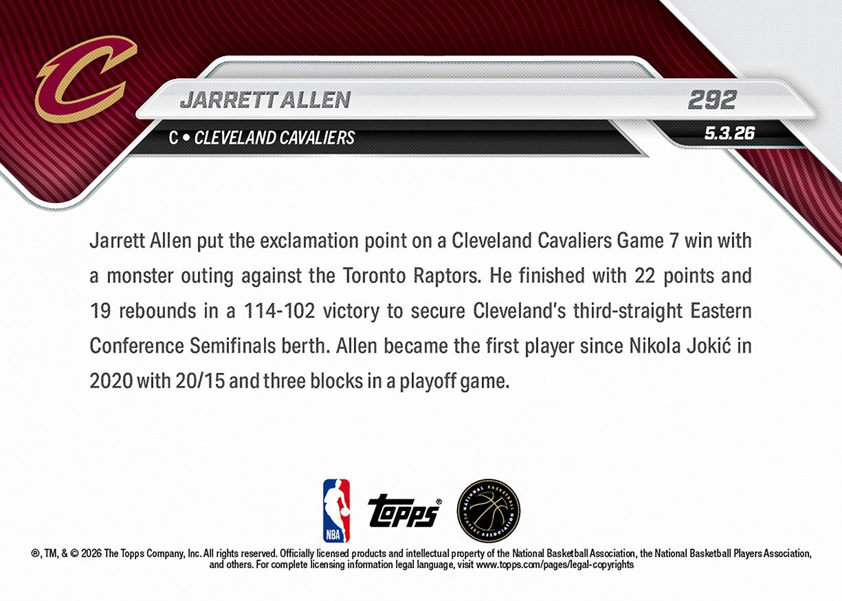 Jarrett Allen - 2025-26 NBA Topps NOW - Card 292 - PR: 427 - Image 2