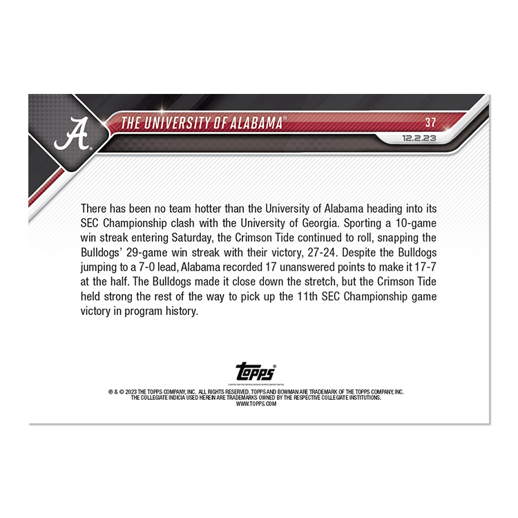 The University of Alabama - 2023 Bowman U NOW Football Card 37 - PR: 563 - Image 2