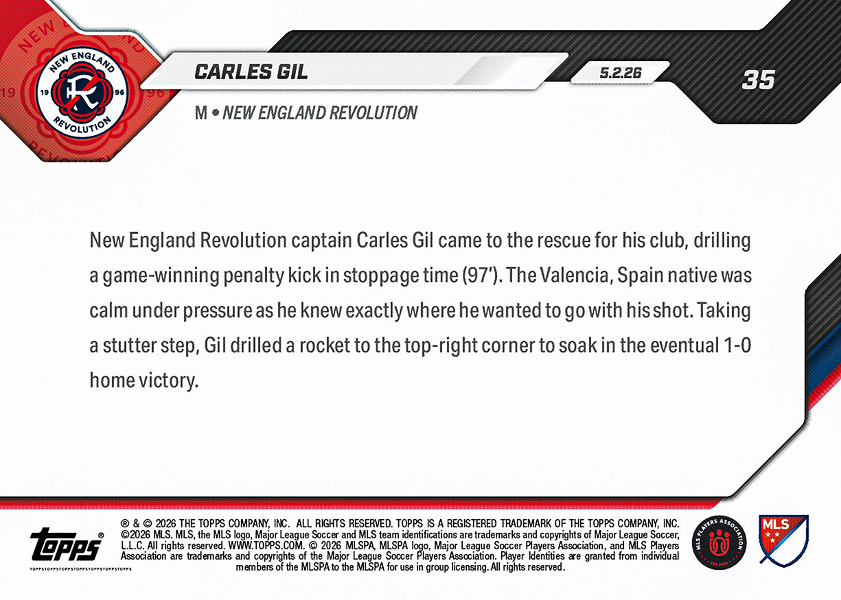 Carles Gil - 2026 MLS Topps NOW - Card 35 - PR: 178 - Image 2
