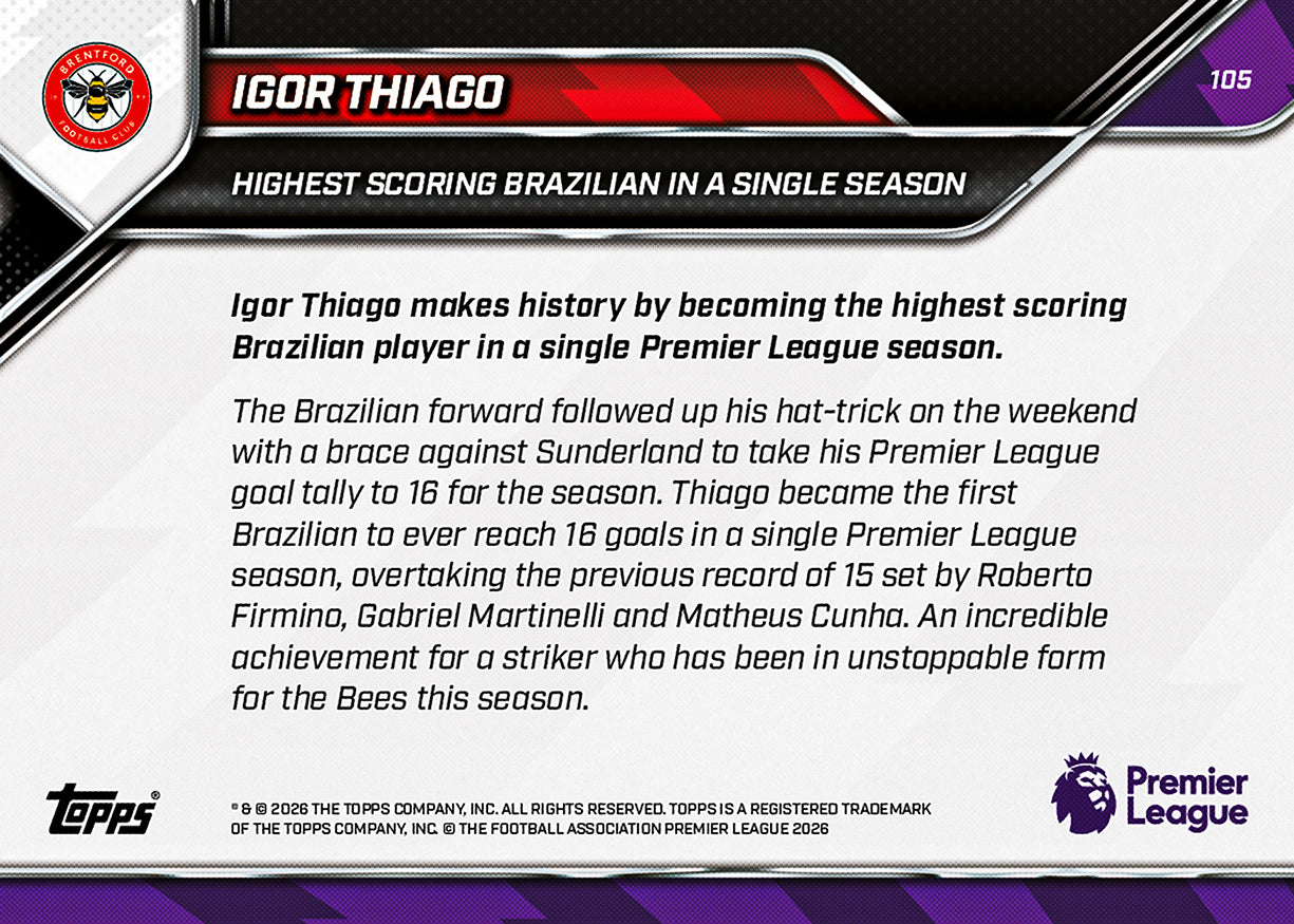 Igor Thiago - 2025-26 Premier League Topps NOW - Card 105 - PR: 242 - Image 7