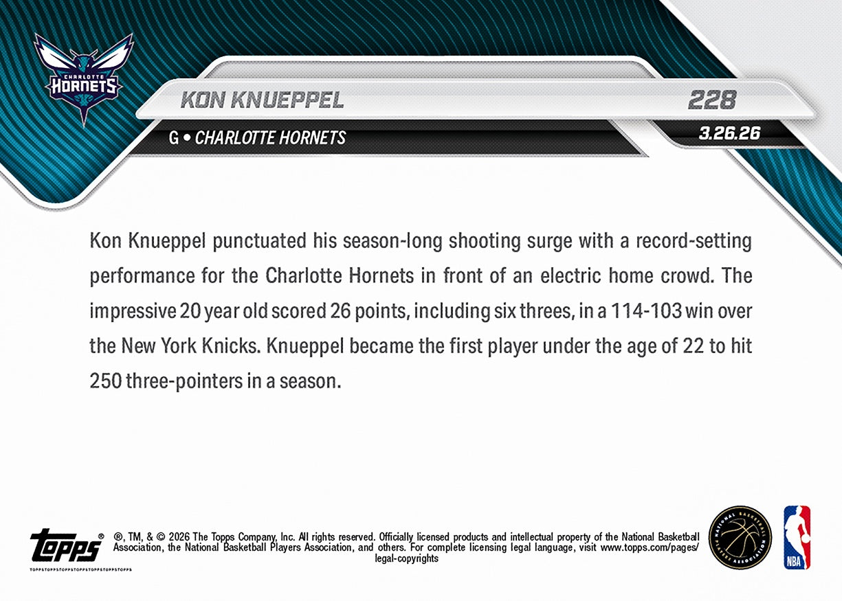 Kon Knueppel - 2025-26 NBA Topps NOW - Card 228 - PR: 9611 - Image 2