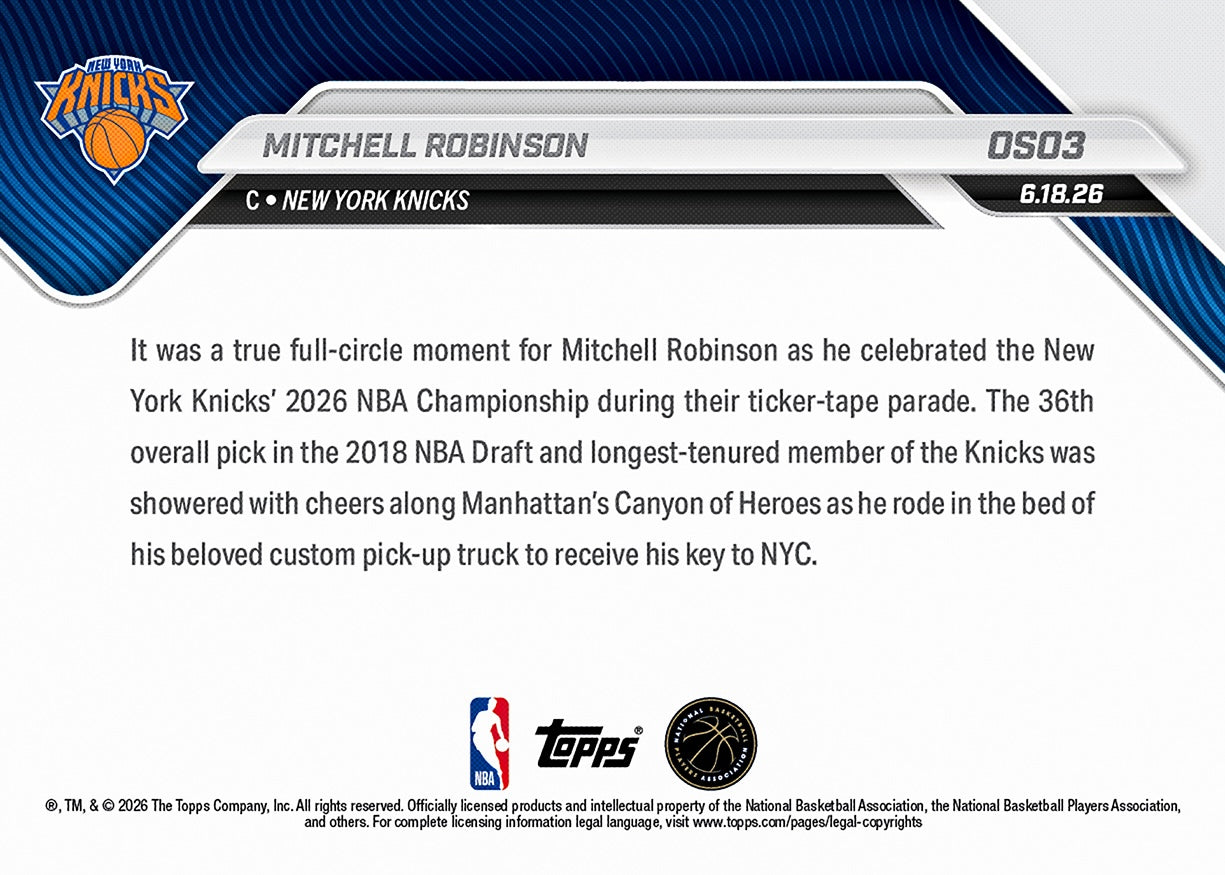 Mitchell Robinson - 2025-26 NBA Topps NOW - Card OS03 - PR: 2871 - Image 2