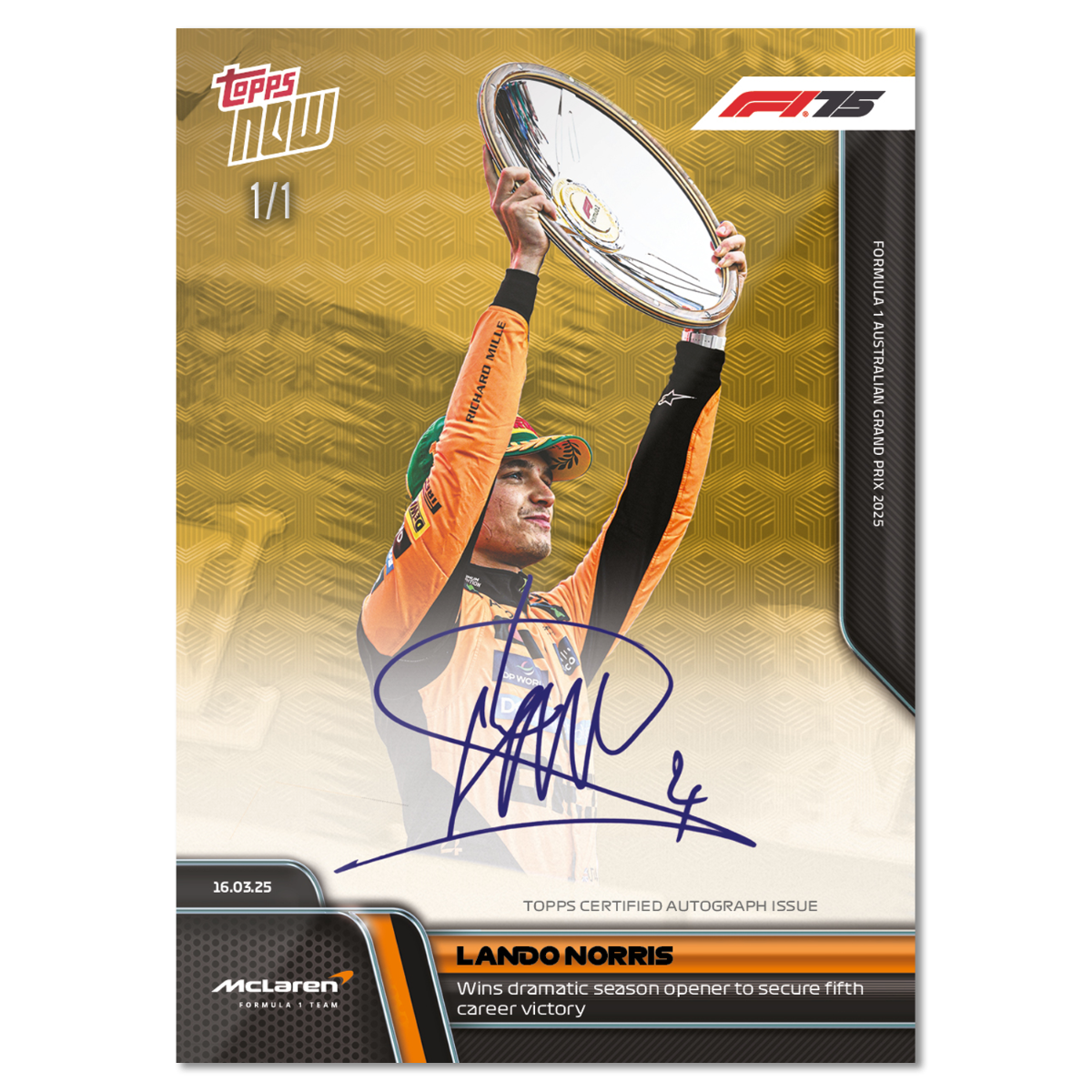 Lando Norris - 2025 Formula 1 Topps NOW Card 13 - LOOK FOR AUTOS - PR: 4192 - Image 2